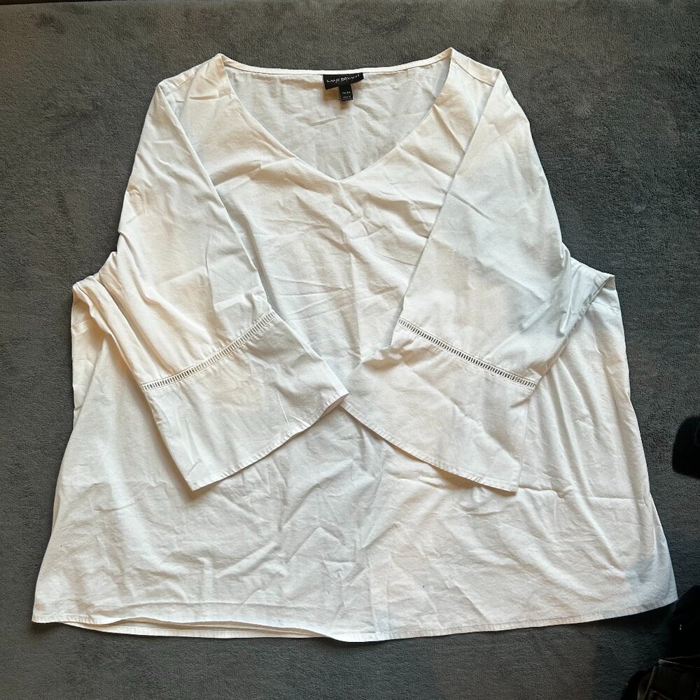 Lane Bryant Plus Size White Blouse 18/20 V-Neck 3/4 Sleeve Pre-Owned